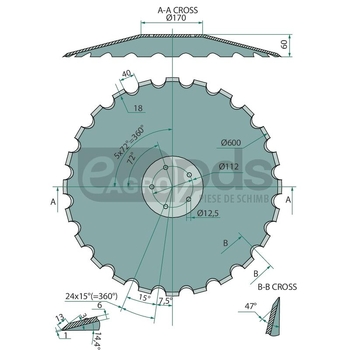 Taler disc - conic, dintat, 600x6, 5-orificii - GRANIT [1803400069]