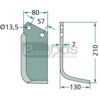 Cutit freza - unghiular, stanga, 210x130x80x7, 13,5 - Howard s.a. - GRANIT [180HOW-03L]