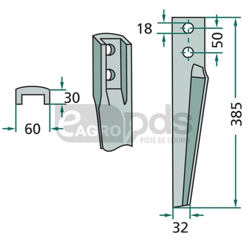 Dinte pentru grapa rotativa - GRANIT [180RH-105-L]