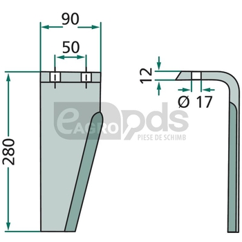 Dinte pentru grapa rotativa - GRANIT [180RH-116-DEL]