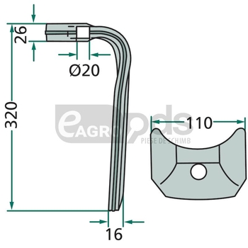 Dinte grapa rotativa - GRANIT [180RH-119-L]