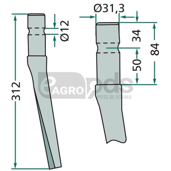 Dinte pentru grapa rotativa - GRANIT [180RH12]