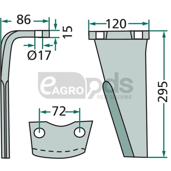 Dinte pentru grapa rotativa - GRANIT [180RH-120-DEL]