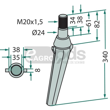 Dinte pentru grapa rotativa - GRANIT [180RH128]