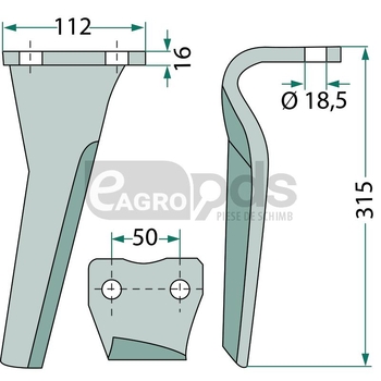 Dinte pentru grapa rotativa - GRANIT [180RH-133-L]