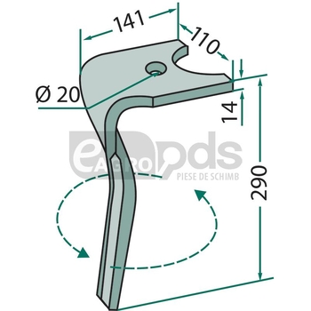 Dinte pentru grapa rotativa - GRANIT [180RH-134-L]