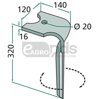 Dinte pentru grapa rotativa - GRANIT [180RH-135-R]