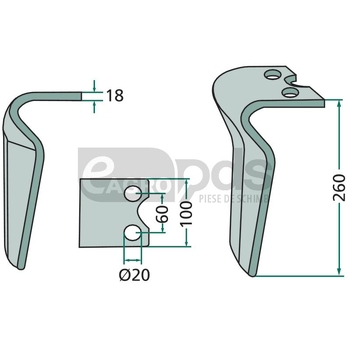 Dinte pentru grapa rotativa - GRANIT [180RH-450-DEL]