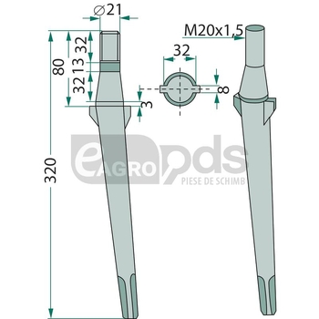 Dinte pentru grapa rotativa - GRANIT [180RH5]