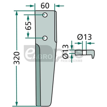 Dinte pentru grapa rotativa - GRANIT [180RH-58-R]
