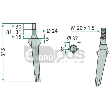 Dinte pentru grapa rotativa - GRANIT [180RH5B]