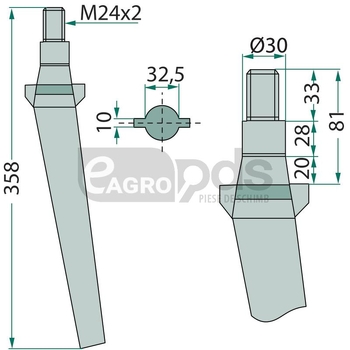 Dinte pentru grapa rotativa - GRANIT [180RH6]