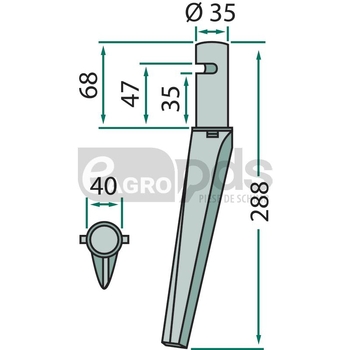 Dinte pentru grapa rotativa - GRANIT [180RH62A]