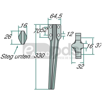 Dinte pentru grapa rotativa - GRANIT [180RH-65-52R]