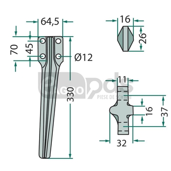 Dinte pentru grapa rotativa - GRANIT [180RH-65-L]