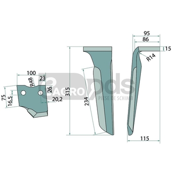 Dinte pentru grapa rotativa - GRANIT [180RH-68-AL]