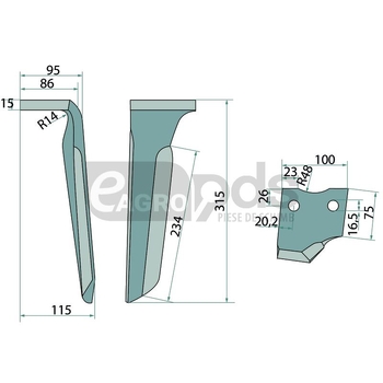 Dinte pentru grapa rotativa - GRANIT [180RH-68-AR]