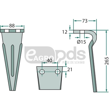 Dinte pentru grapa rotativa - GRANIT [180RH77]