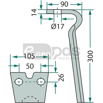 Dinte pentru grapa rotativa - GRANIT [180RH78]