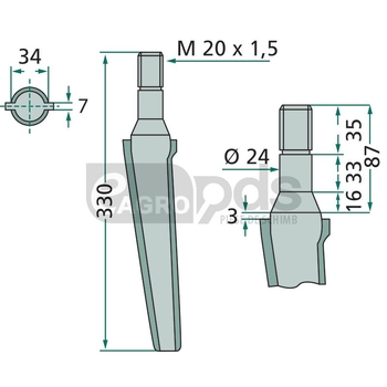 Dinte pentru grapa rotativa - GRANIT [180RH7SP]