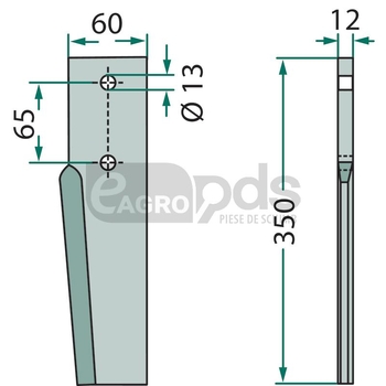 Dinte pentru grapa rotativa - GRANIT [180RH-93-DEL]