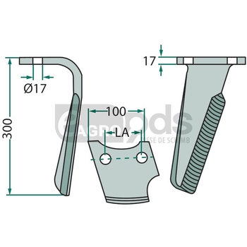 Dinte pentru grapa rotativa - GRANIT [180RH95DER-HR]