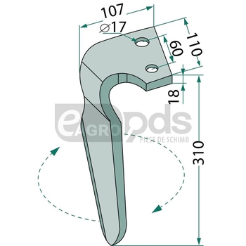 Dinte pentru grapa rotativa - GRANIT [180RH-ALP-08L]