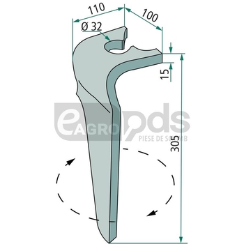Dinte grapa rotativa - GRANIT [180RH-BRE-40L]