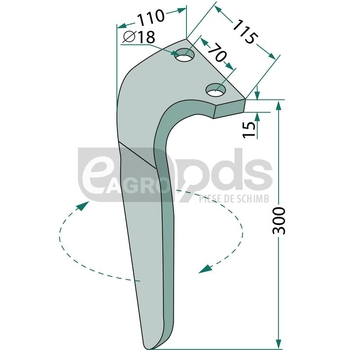 Dinte pentru grapa rotativa - GRANIT [180RH-FAL-43R]