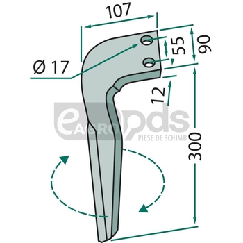 Dinte pentru grapa rotativa - GRANIT [180RH-FRN-05R]