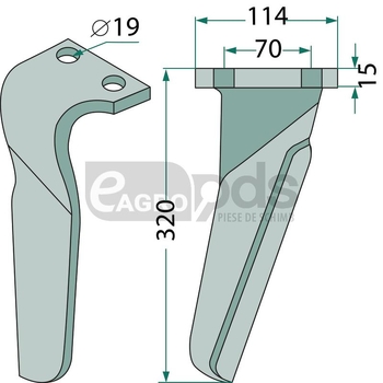Dinte pentru grapa rotativa - GRANIT [180RH-MAS-66L]