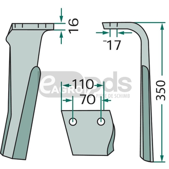 Dinte pentru grapa rotativa - GRANIT [180RH-RAB-07R]