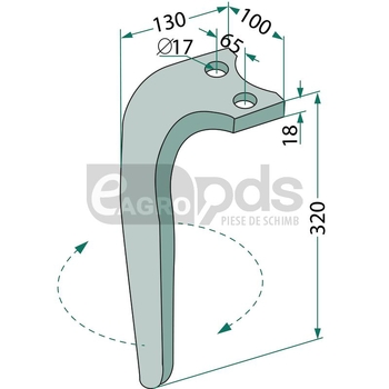 Dinte pentru grapa rotativa - GRANIT [180RH-RAB-12L]
