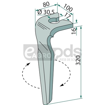 Dinte pentru grapa rotativa - GRANIT [180RH-RAB-32L]