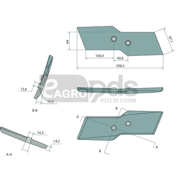 Varf brazdar - reversibil, dreapta, 15mm, Olympic - GRANIT [56028 622174]