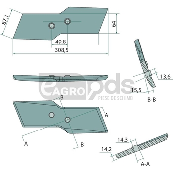 Varf brazdar - reversibil, stg, 15mm, Olympic, incl suruburi - GRANIT [56028 622175 SET]