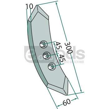 Brazdar cultivator - 300x60x10, 3 orificii, ptr Kockerling - GRANIT [56050 504019]
