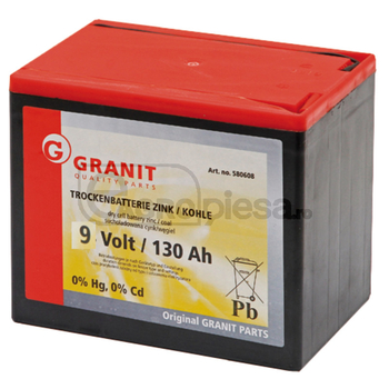 Baterie uscata - Zn/C, 9V, 130Ah, 185x125x160, pentru aparat gard electric - GRANIT [580608]