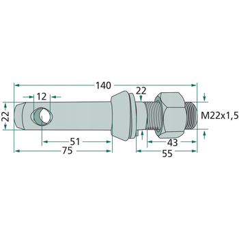 Bolt tirant lateral - cat.1, 22/22x140, filet M22x1,5, Ø12mm - GRANIT [20012990]