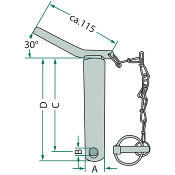 Bolt tirant lateral - cat.2, 28x175/191, Ø12mm, maner cu lant si splint - GRANIT [20012886]