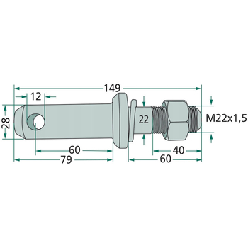 Bolt tirant lateral - cat.2, 28/22x149, filet M22x1,5, Ø12mm - GRANIT [20013000]