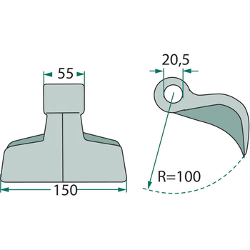 Ciocan batator - 150mm, Ø20,5x55, R100 - tocator resturi vegetale - GRANIT [18063-RM-10-20]