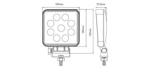 Lampa de lucru led 27w 1800lm patrata 10 30v 109x27 5x109mm tip flood kramp - KRAMP [LA10051]