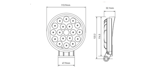 Lampa de lucru led 36w 2850lm rotunda 10 30v diametru 113 9mm tip flood 18 led uri kramp - KRAMP [LA10046]