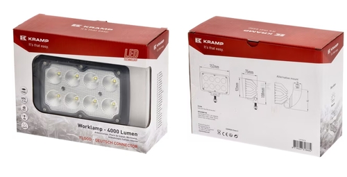 Lampa de lucru led 40w 4000lm dreptunghiulara alba 152x75x108mm mufa deutsch wide flood 8 led s kramp - KRAMP [LA10414]