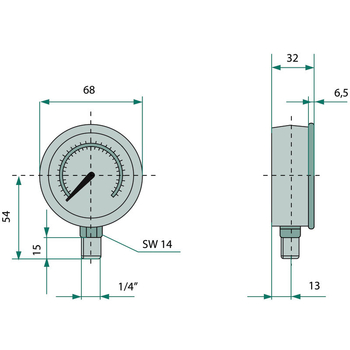 Manometru - 100bar, 63mm, 1/4 radial - WIKA [85000405]