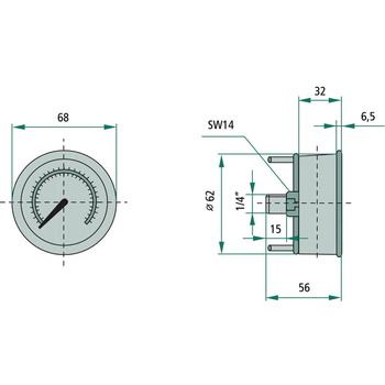 Manometru - 16bar, 63mm, 1/4 axial - WIKA [85000414]