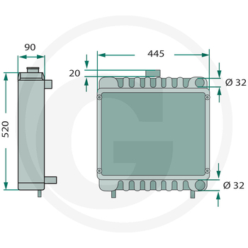 Radiator - racire apa motor, 445x520x90, D32/D32 - tractor Zetor - GRANIT [74723005]