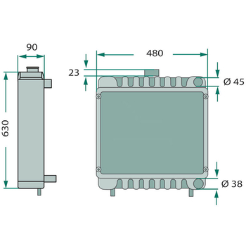 Radiator - racire apa motor, 480x630x90, D45/D38 - tractor Landini / Massey Ferguson - GRANIT [74714000]