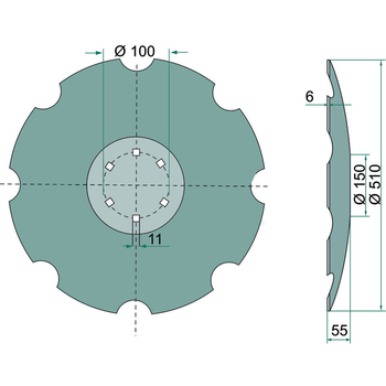 Taler disc - concav, crestat, 510x6 - grapa Kuhn Optimer - GRANIT [1802800001]